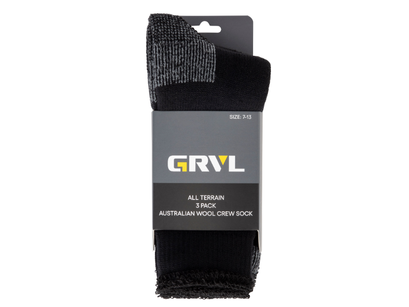 Grvl All Terrain 3 Pack Australian Wool Crew Sock