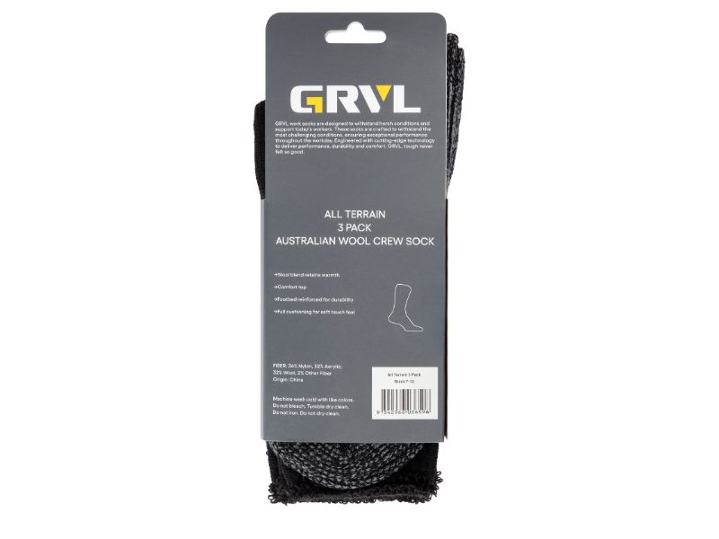 Grvl All Terrain 3 Pack Australian Wool Crew Sock