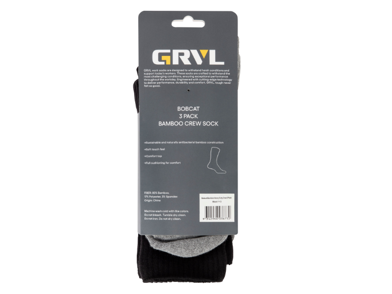 Grvl Bobcat 3 Pack Bamboo Heavy Duty Crew Sock