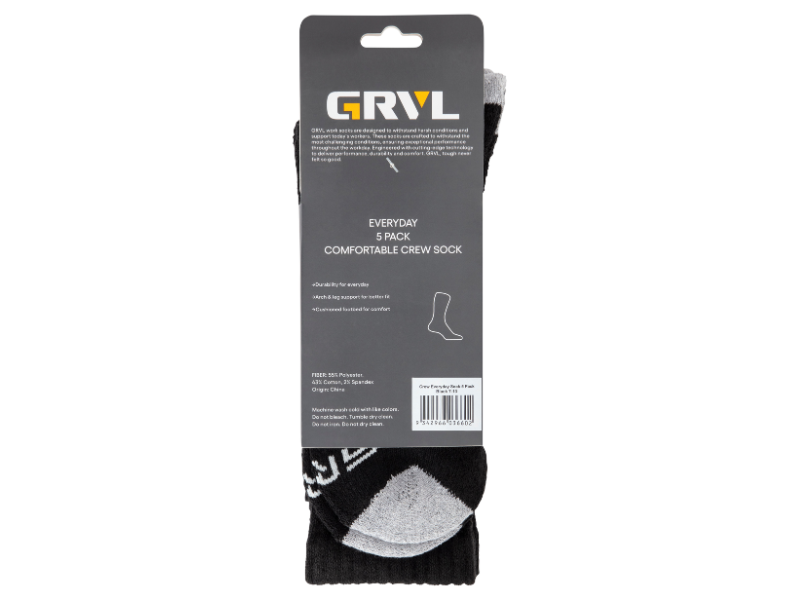 Grvl Everyday 5 Pack Comfortable Crew Sock