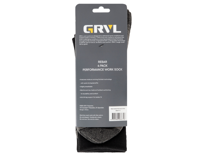 Grvl Rebar 4 Pack Performance Work Sock
